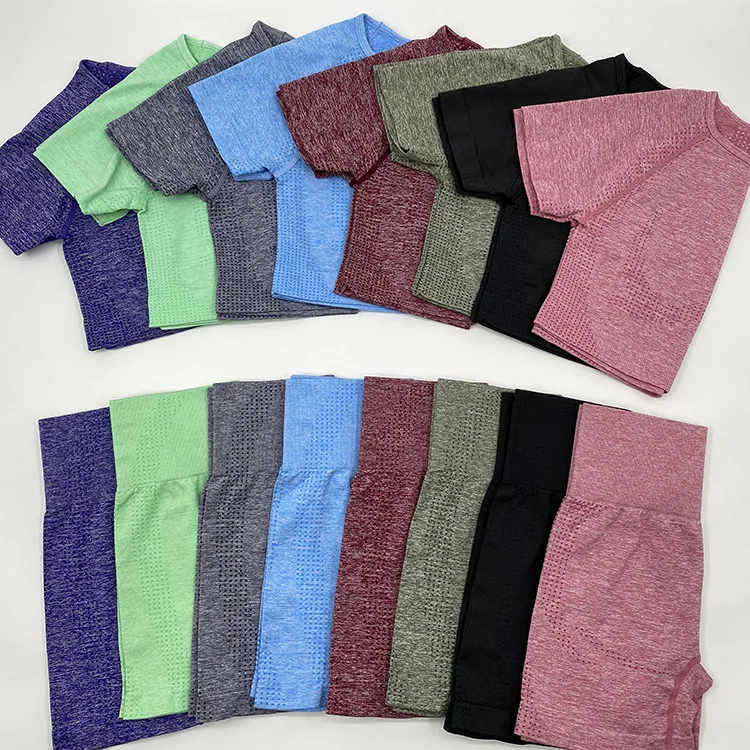 

Seamless Women Yoga Set Crop Top Short Sleeve Shirt Fitness Shorts Workout Clothes For Women Gym Clothing Yoga Sport 2 Peice Set