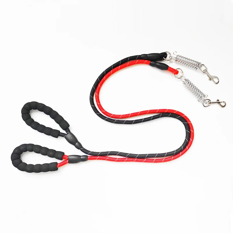 

New hot-selling pet traction rope outdoor explosion-proof red dog nylon spring rope small, medium and large dog dog chain