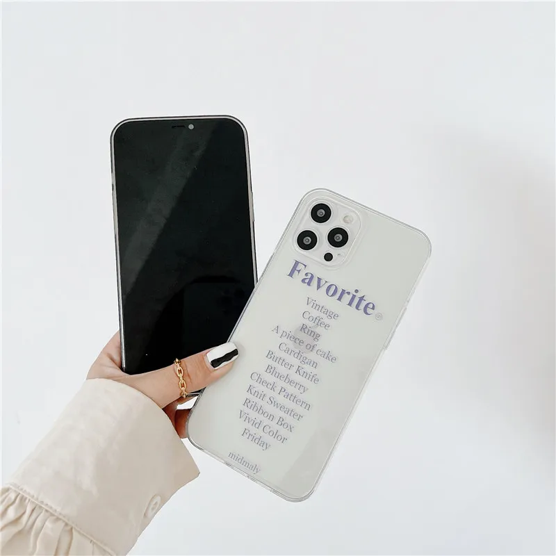 

INS Korea Luxury Phone Case For iPhone 12 Mini 11 Pro Max XR XS Max 7 8Plus X Soft TPU Cute Letters Clear Back Cover Coque