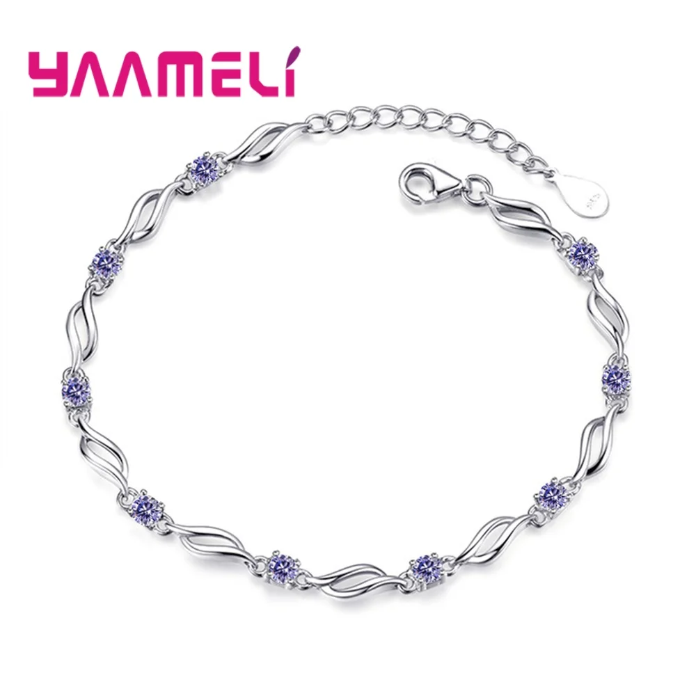 New Purple White Zircon Engagement Jewelry for Women Female 925 Sterling Silver Link Chain Bracelets Bangles Graceful Design | Украшения и
