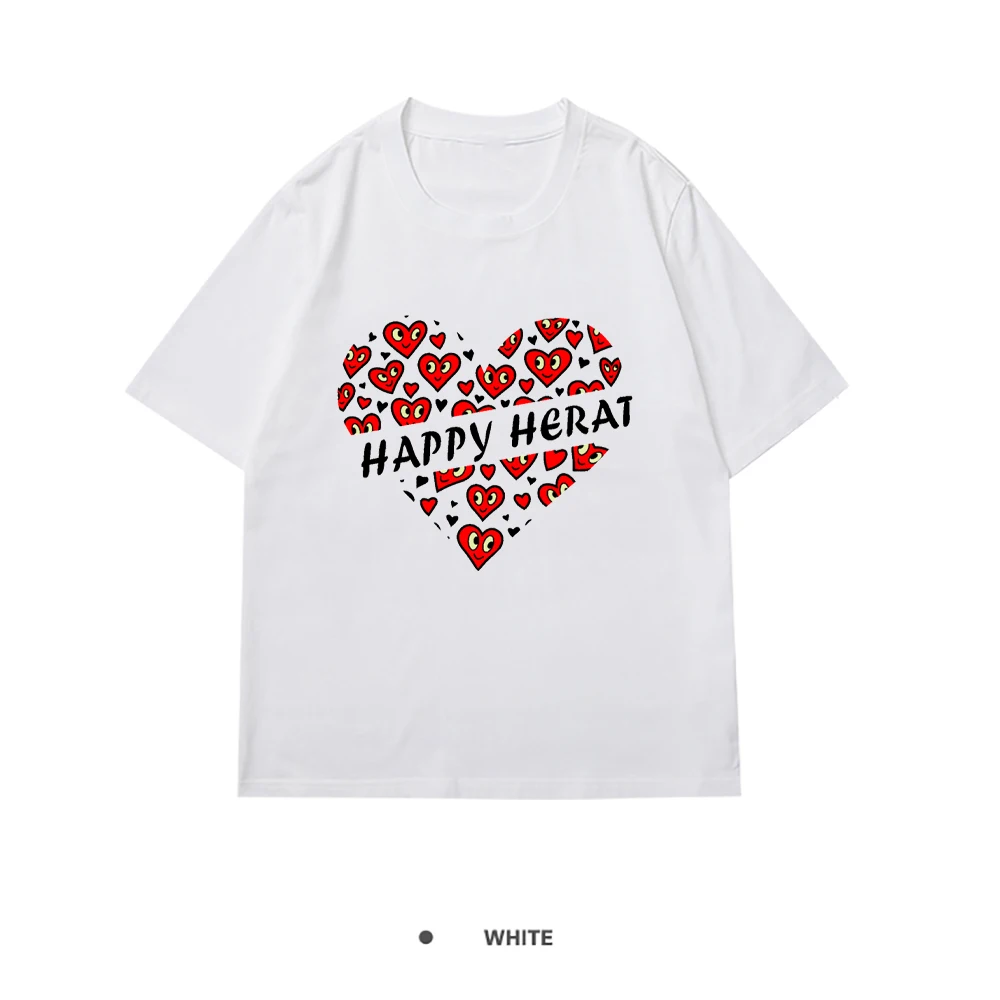 

Женские футболки с принтом Happy Hearat, футболка оверсайз с графическим принтом, свободная черная футболка с коротким рукавом, Модные Винтажные ...