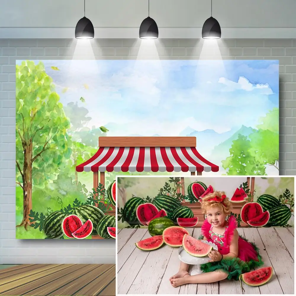 

Watermelon Stand Photo Backdrop Baby Kids Artistic Cake Smash Photography Background Children Birthday Party Decor Banner