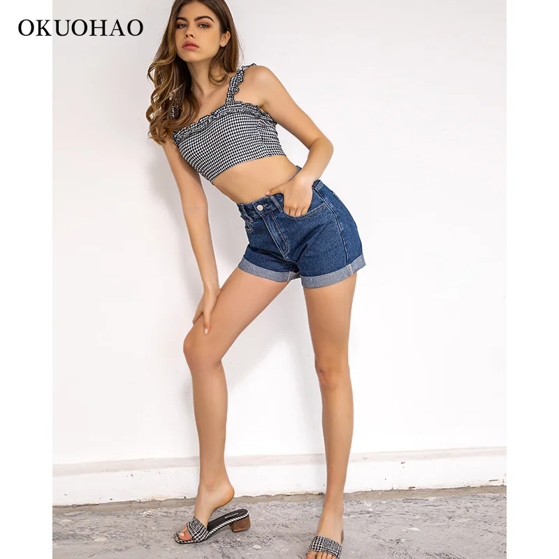 

Okuohao High Waist Denim Shorts Women Plus Size Fashion 2021 New Casual Slim Jeans Short Washed Sexy Female Summer Cotton Shorts