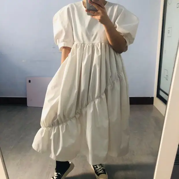 

Europe Puff Puff Sleeve Fashion Dress Female 2020 New Spring and Summer Women Dress Solid Color Cotton Women Clothing T817
