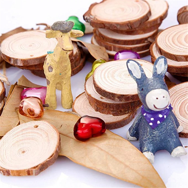 3-20cm Thick Natural Pine Round Unfinished Wood Slices Circles With Tree Bark Log Discs DIY Crafts Wedding Party Painting Decor | Дом и сад