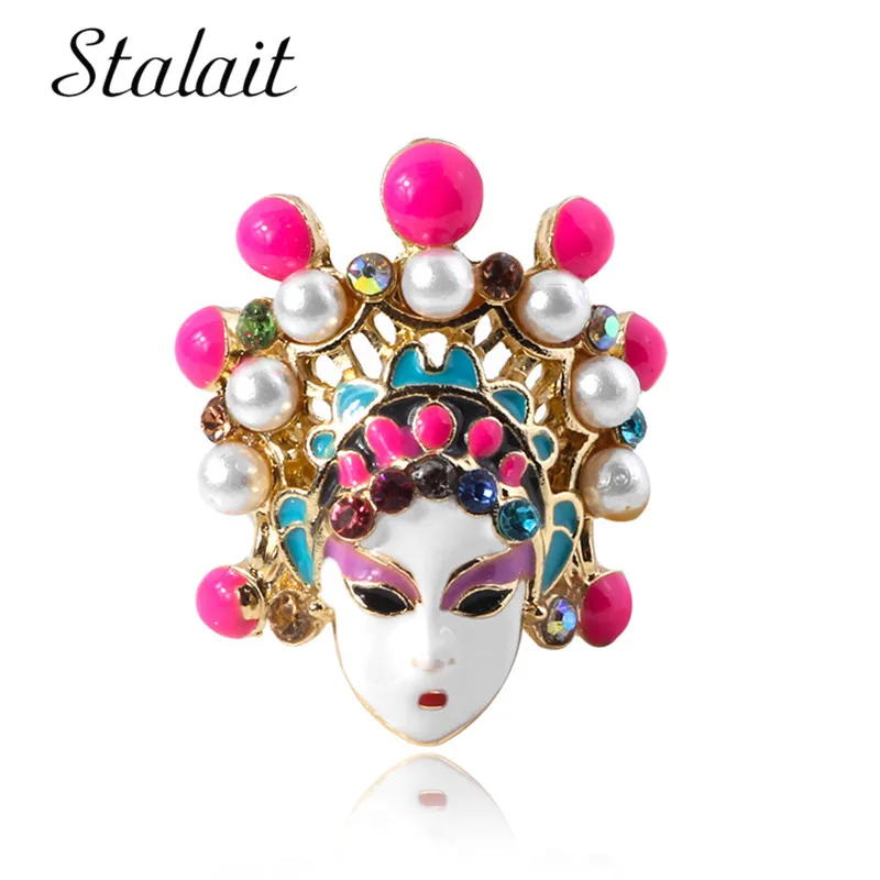 

Vintage Pearl Rings For Women Gem Peking Opera Face Book Open Jewelry Crystal Wholesale Party Hot Golden Engag Ring Girls Aolly