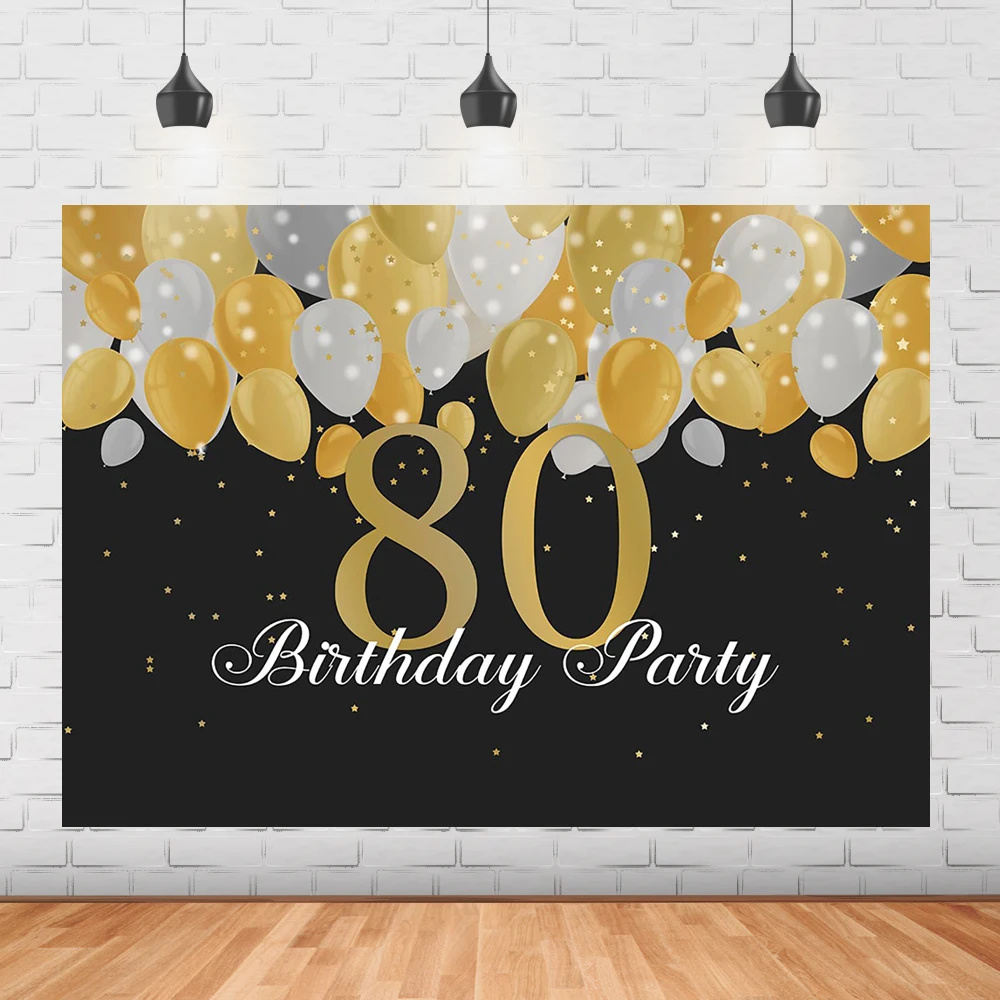

80th birthday party backdrop golden silver balloon glitter stars birthday party custom poster photo background photography
