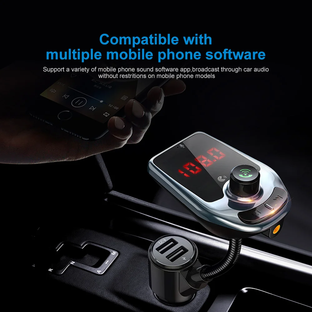 Konrisa QC3.0 Fast Charger Car Bluetooth FM Transmitter AUX Output Dual USB Port Suopprt U disk / TF Card lossless Music | Автомобили и