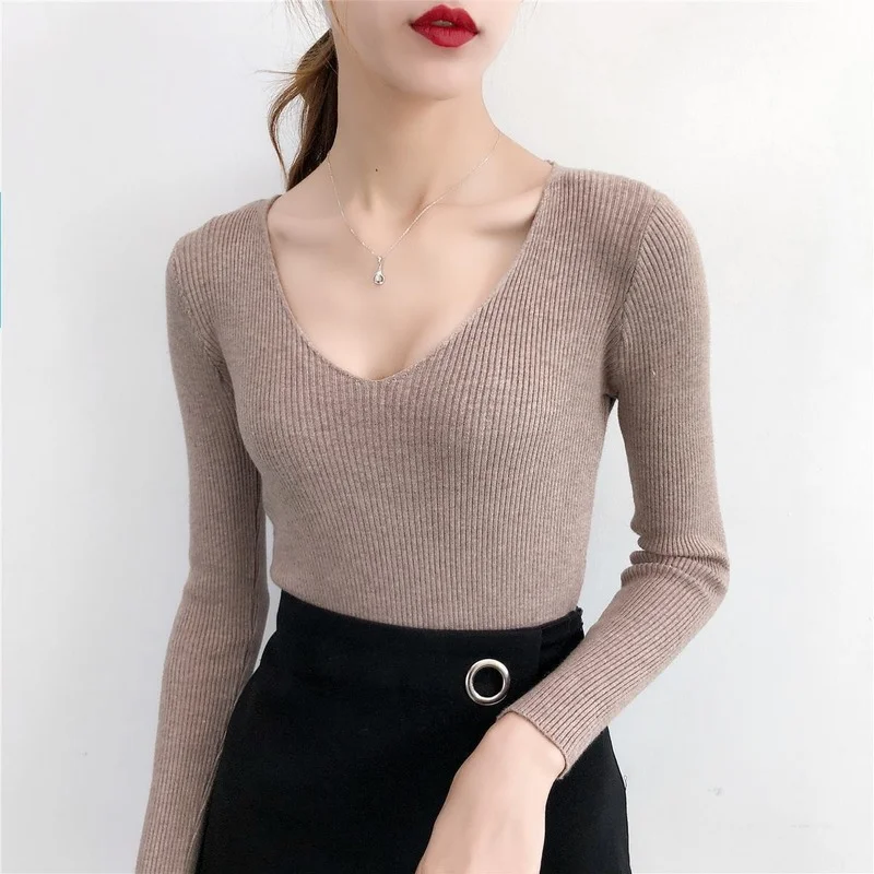 

2021 Autumn/winter Knitted Warm Women's Pullovers Slim Fit Stretch Sweater Women's Pink Pull-up Women's Sweaters and Pullovers