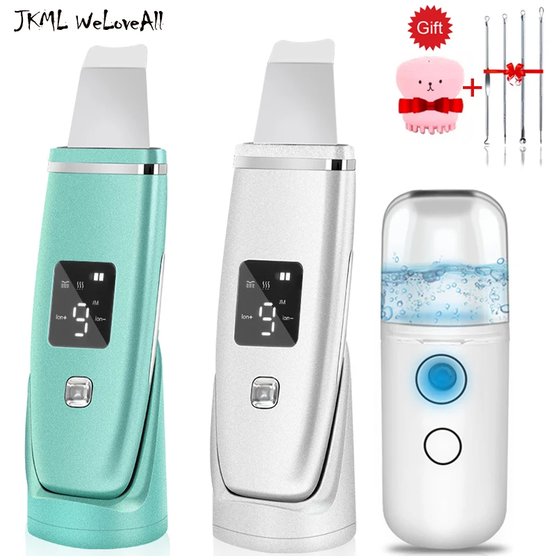 

Ультразвуковой скруббер для кожи с ЖК-дисплеем + USB-отпариватель для лица, увлажнитель, аппарат для глубокой очистки лица, лопатка для пилинг...