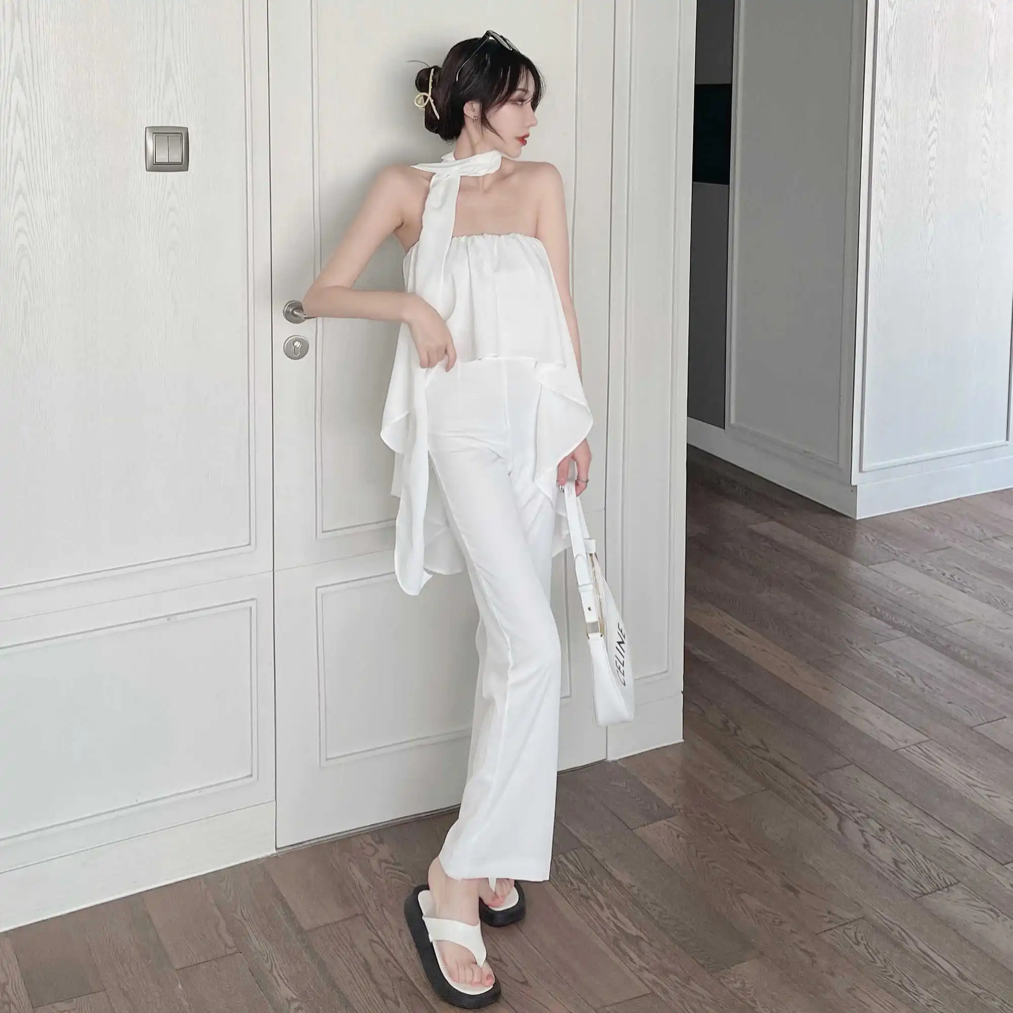 

Summer New Fashion Sexy off-the-Shoulder Tube Top Jumpsuit Women's Temperament High Waist Slimming All-Match White Wide Leg