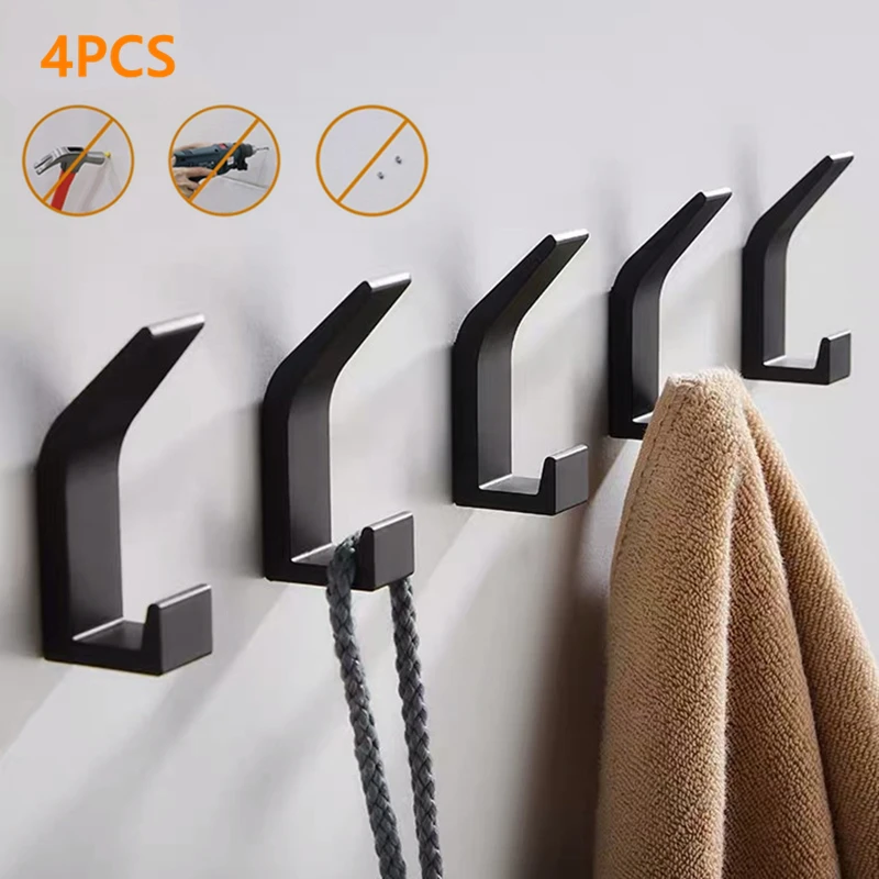 

4Pcs/Set Aluminum Wall-mounted Robe Hooks Creative Hanging Storage Shelf Coat Hangers for Bathroom Kitchen Bedroom