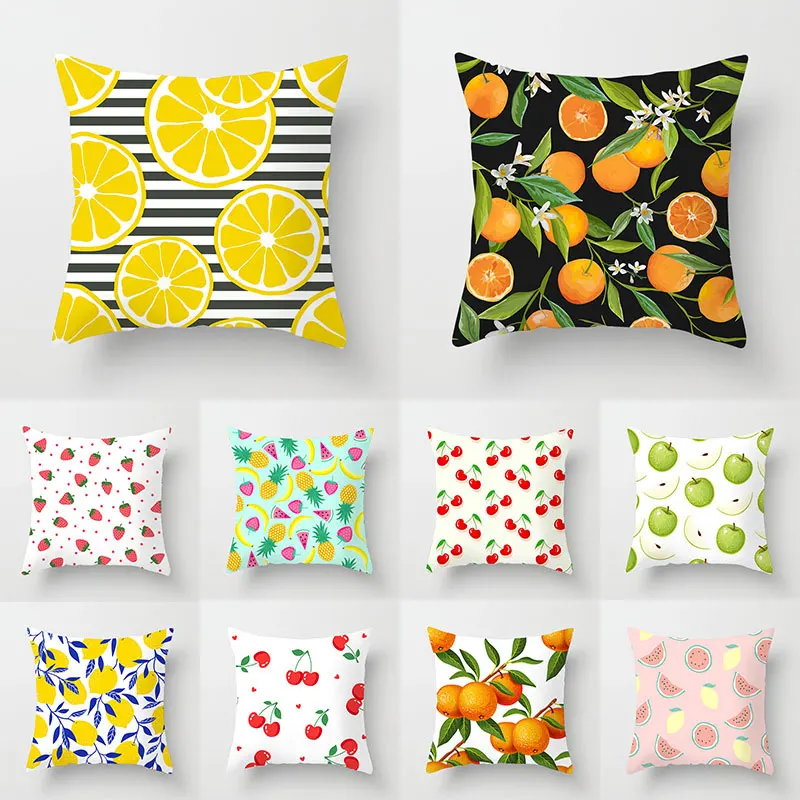 

Fruit Polyester Cushion Cover Pattern Pillowcase For Living Room Car Office Decor Home Decoration Sofa Birthday gift Pillow Case