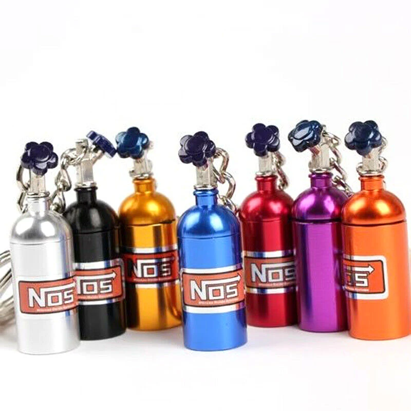 

Turbo NOS Nitrous Oxide Bottle Key Chain Keychain Keyring Stash Pill Box Storag Key Chain Auto Car Interior Accessories 7 Colors