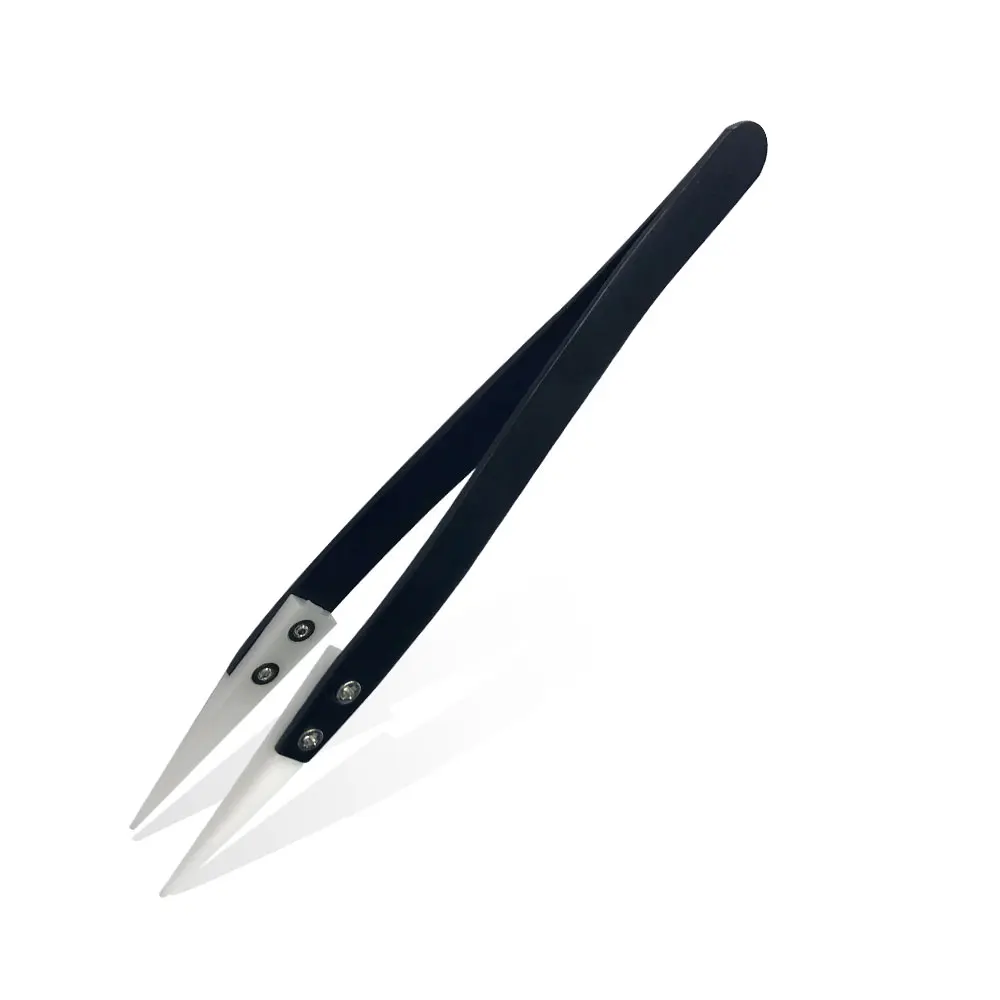 Прецизионные Керамические наконечники пинцет антистатический прямой направленный Пинцет ручка из нержавеющей стали высокая температура для защемления катушки - Тип головки пинцета: Black