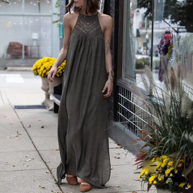 Женское пляжное платье в пол Длинное свободное большого размера с подвесной