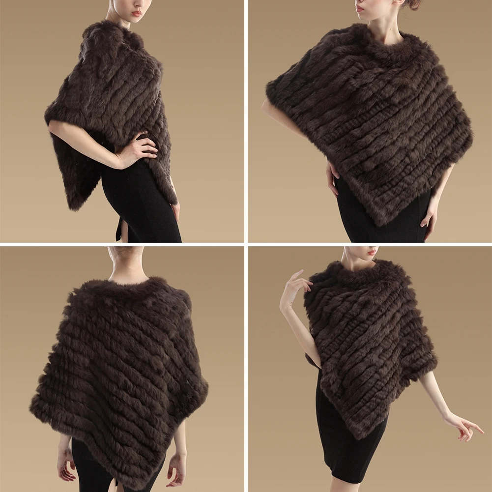 

Women Rabbit Fur Wrap Scarf Dark Brown Triangle Shawl Clothing Accessories