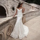 Тюль совок декольте кружева Цветы Русалка приталенный силуэт свадебное платье с иллюзией пуговицы сзади суд Поезд аппликация для платья невесты