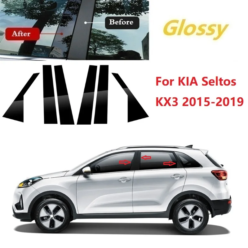 

New 6PCS Polished Pillar Posts Fit For KIA Seltos KX3 2015-2019 Window Trim Cover BC Column Sticker