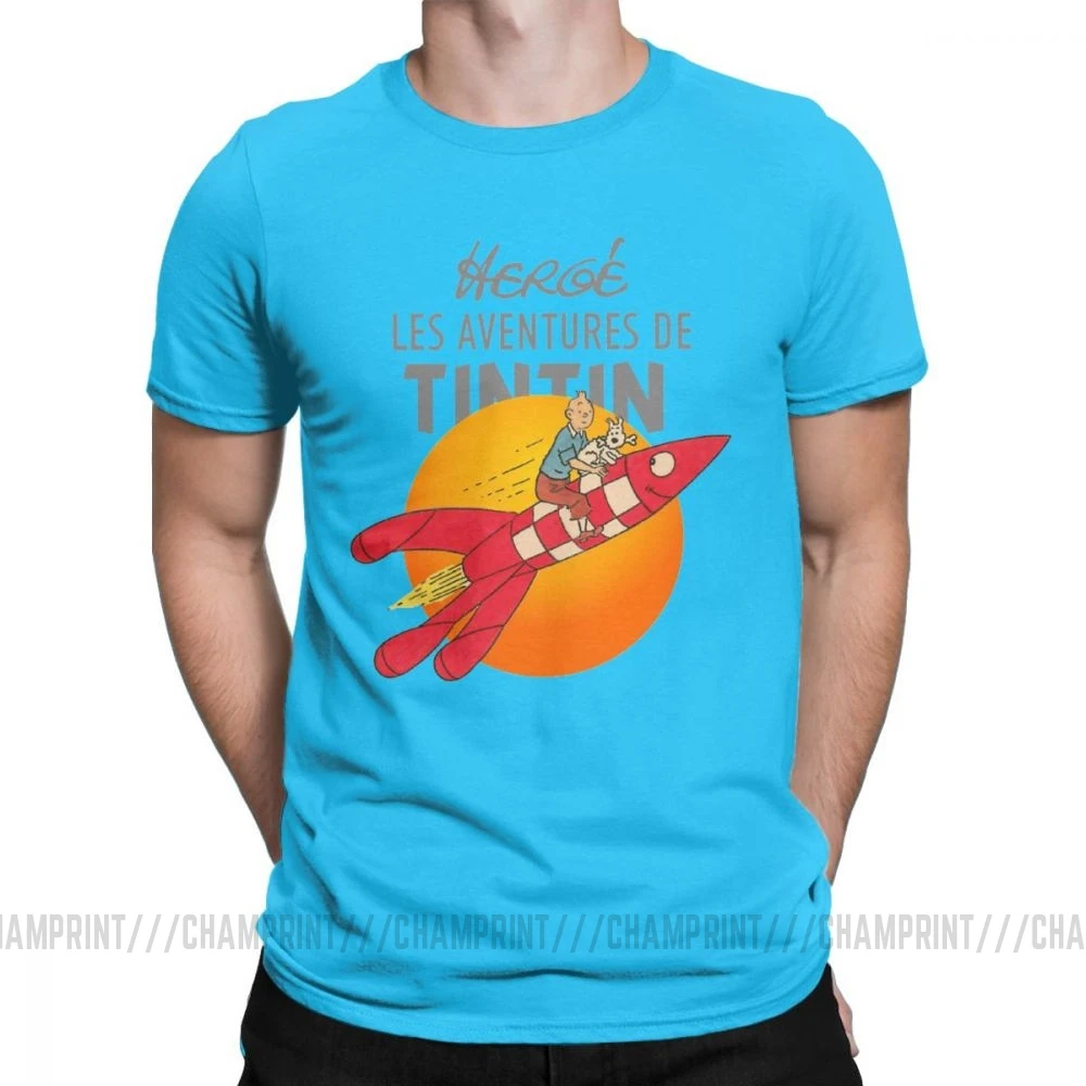 Мужские футболки TINTIN The adventures Of Tintin винтажные хлопковые футболки с коротким рукавом Одежда с вырезом лодочкой топы размера плюс - Цвет: Королевский синий