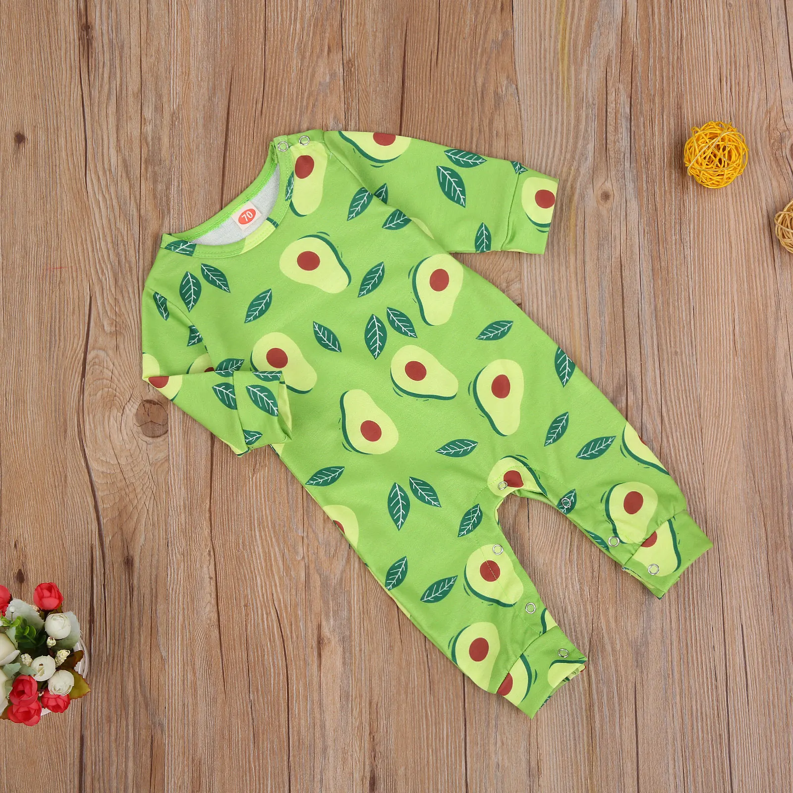 

Newborn Baby Clothes Boy Girl Romper Cute Fruit Print Long Sleeve Round Neck Cotton Romper Jumpsuit One-Piece Outfit Playsuit
