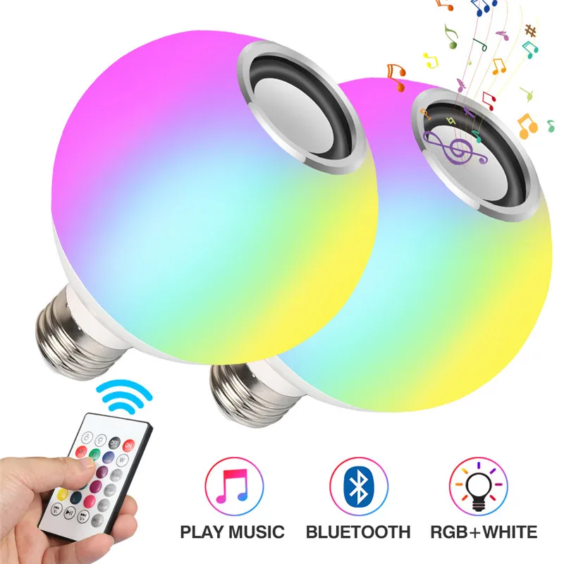 2 Pieces Смарт RGBW E27 лампа Bluetooth 4,0 аудио колонки лампа с регулируемой яркостью светодиодный беспроводной Музыкальные лампочки светильник изменение цвета пульт дистанционного управления - Испускаемый цвет: 2 Pieces