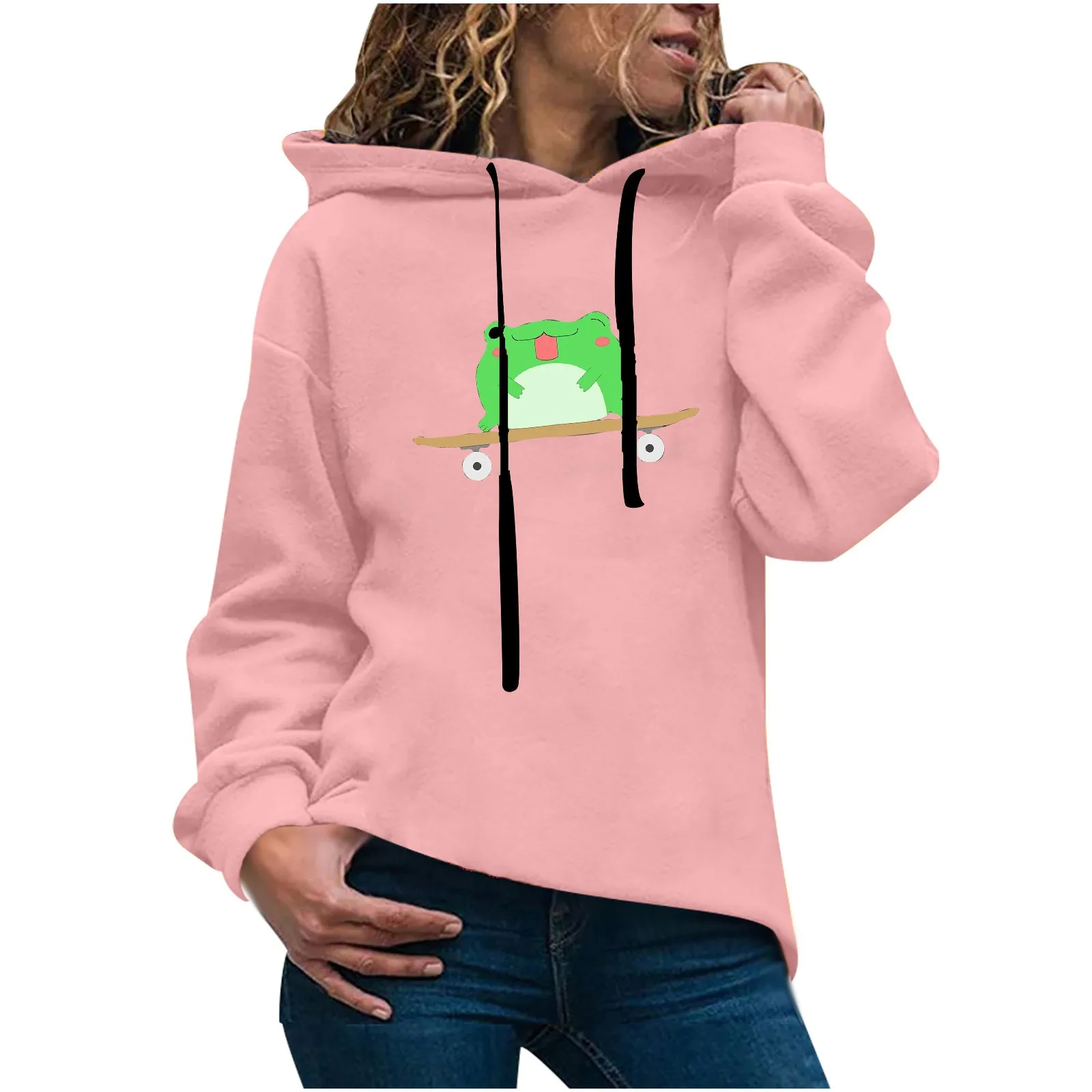 

Harajuku Aesthetic Women Sweatshirt Frogs Fashion Stitching Cute Hoodies Long Sleeve Hooded Sweatshirt Tops For Female Свитшот