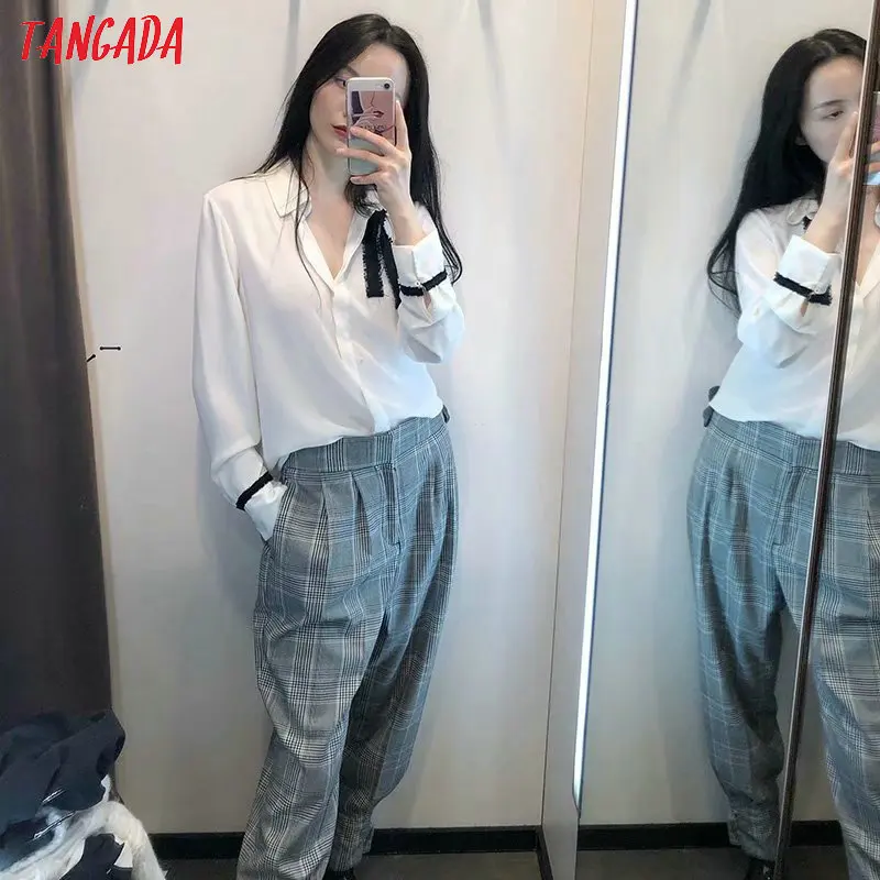 Tangada, Модный женский клетчатый костюм, брюки, брюки, карманы, пуговицы, карман,, Женские повседневные длинные штаны, pantalon 4M107