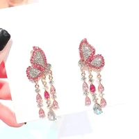 luxury crystal butterfly tassel wedding party earrings for women 2022 new bridal jewelry earings birthday gifts