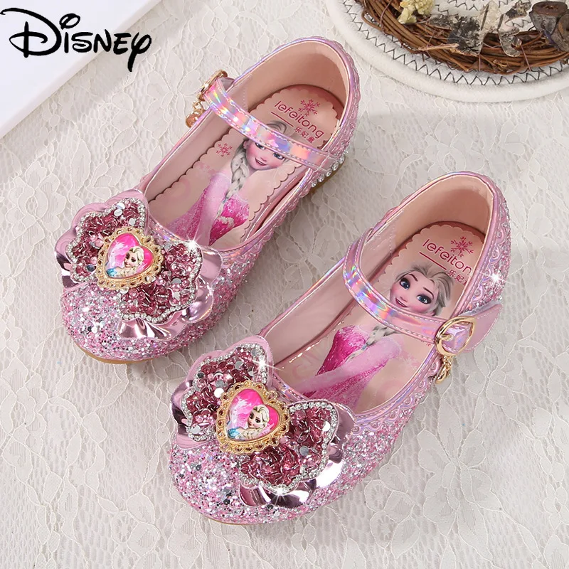 

Original Disney Frozen Girls Princess Shoes Children's High Heels Aisha Princess Shoes Soft Sole Leather Shoes Crystal Shoes