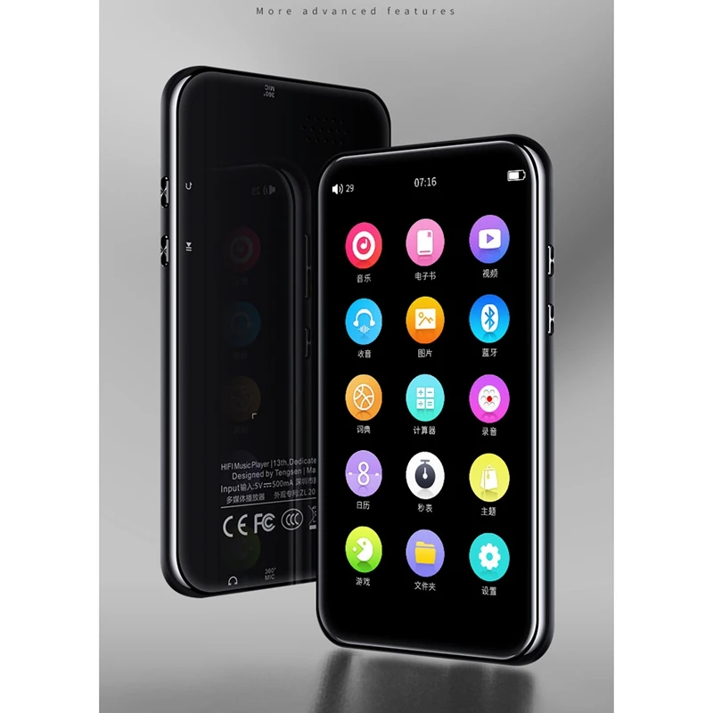 

MP4 Music Player 4.0-Inch Full-Sn Press MP3 Player Bluetooth 5.0 Walkman HiFi Sound Quality