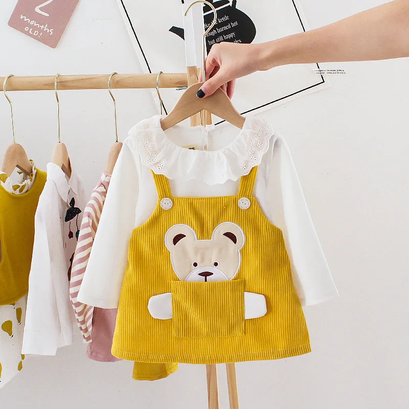 

Baby Infant Girls Dress Cartoon Bear Pocket Corduroy Dress Spring Autumn 1 2 3 Years Old Kids Toddler Child Clothing Tutu Dress