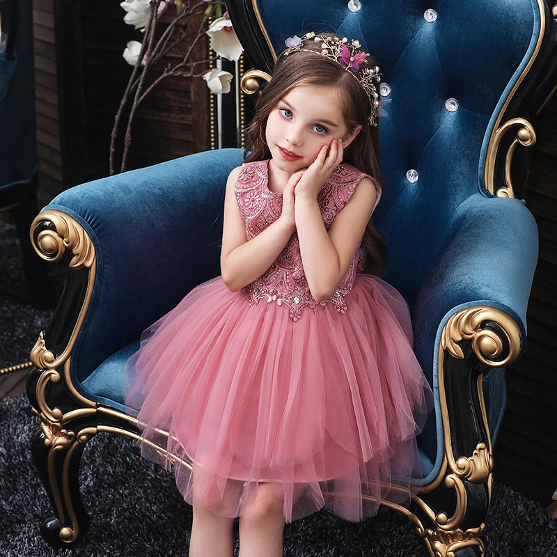 Детское кружевное платье без рукавов летнее Сетчатое с цветочным принтом для