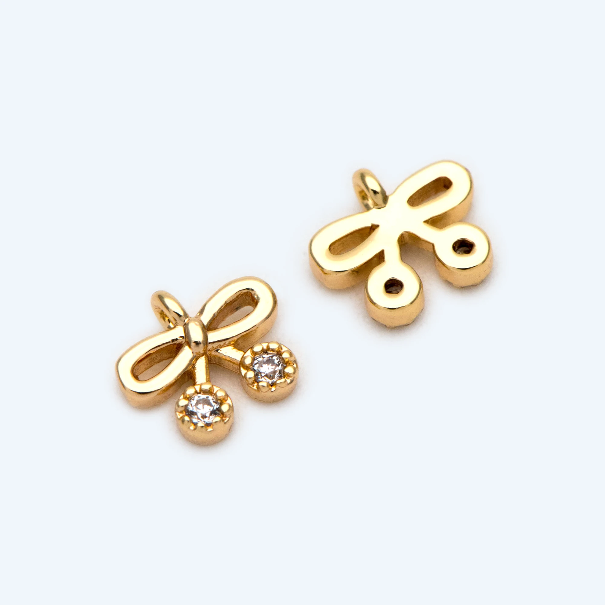 

10pcs Gold Tiny BowKnot Charm, CZ Paved Gold Plated Brass Bow Charm For Jewelry Making Accessories (#GB-1750)