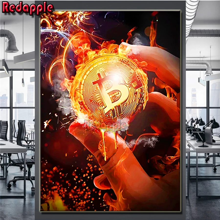 

Картина из страз 5D "сделай сам" с изображением сжигающих биткоинов, алмазная вышивка, полная выкладка, круглая, вдохновение, мозаика