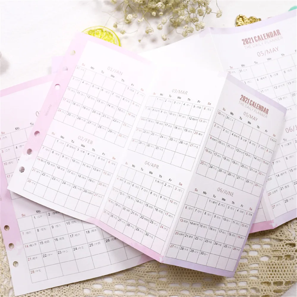 

2021 Calendar Monthly Planner Agenda Loose Leaf Dividers Paper Agenda Folding Paper Refills A5/A6 Spiral Notebook Inner Pages