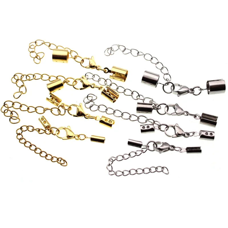 

10pcs Rope End Crimp Stainless Steel Fastener Lobster Clasps Tail Connector for Bracelet Necklace Making Jewelry DIY Accessories