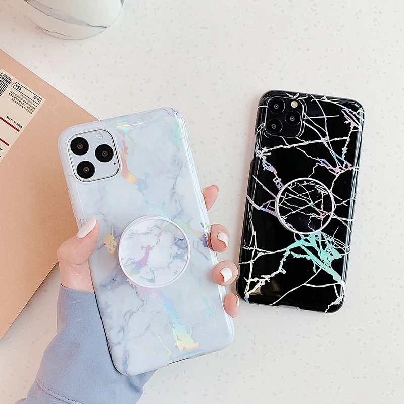 Роскошный лазерный мраморный чехол для телефона iPhone 11 Pro Max X XR XS глянцевый мягкий 6