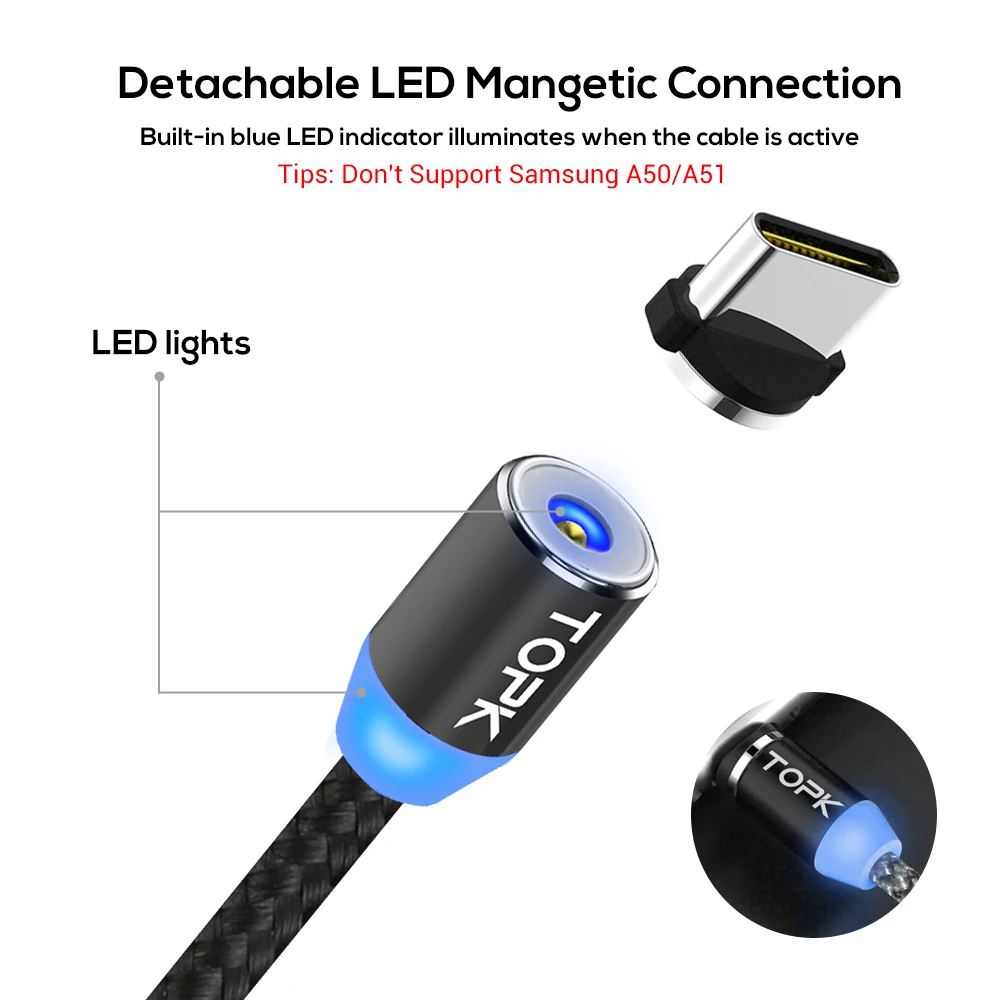 Кабель для зарядки TOPK AM23 USB Type A/ Micro USB/ C/ Lightning 2.4A черный/ красный/ золотой/