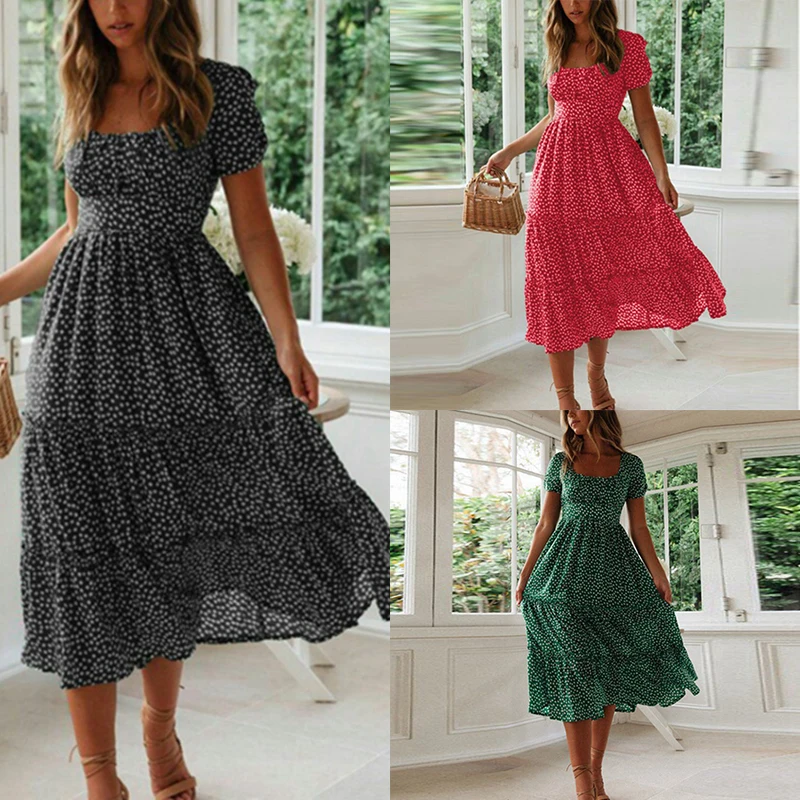 

Women's Summer Fashion Bohemian Printed Short Sleeve Dresses