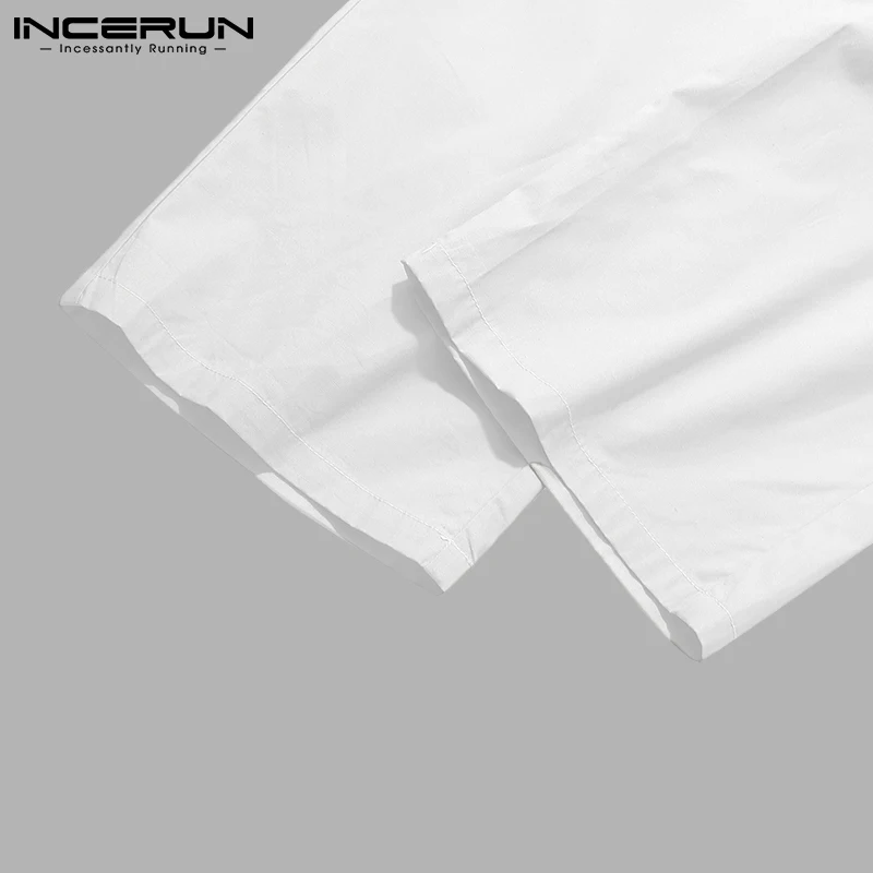 

Elastic Waist Straight Trousers INCERUN 2021 Spring Solid Color Men Casual Pants Man Loose Cotton Bottoms Leisure Comfy Joggers