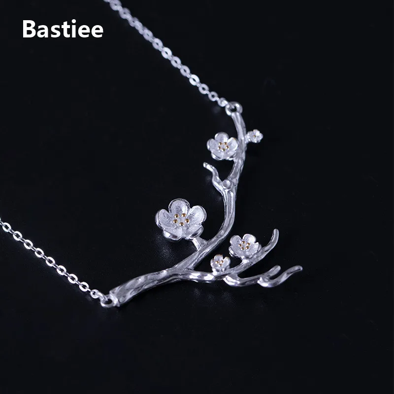 

Bastiee 925 Серебряное ожерелье Кулон сливы цветока, роскошные ювелирные изделия для женщин в этническом стиле звено цепи ювелирные изделия руч...