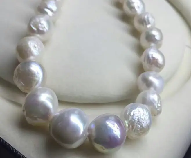 

huge 18"12-13mm south sea white baroque near round pearl necklace 925silver