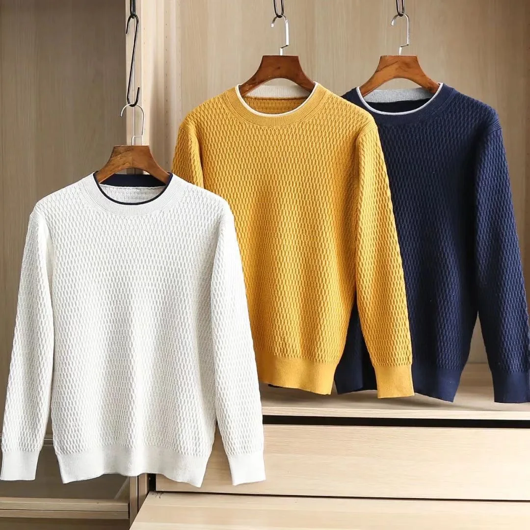 

2021 new men's solid color pullover sweater fashion round neck sweater high quality men's casual retro pullover sweater