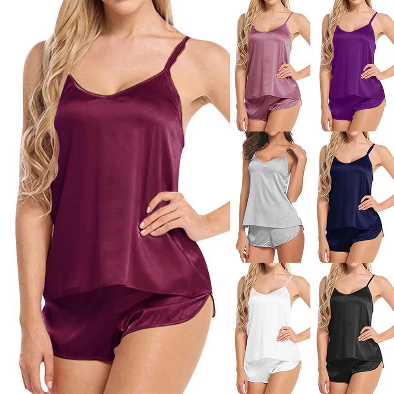 

Women Pajama Sets Girl Silk Satin Pyjama Sleepwear Nightwear Loungewear Homewear Solid Comfortable Soft High Quality