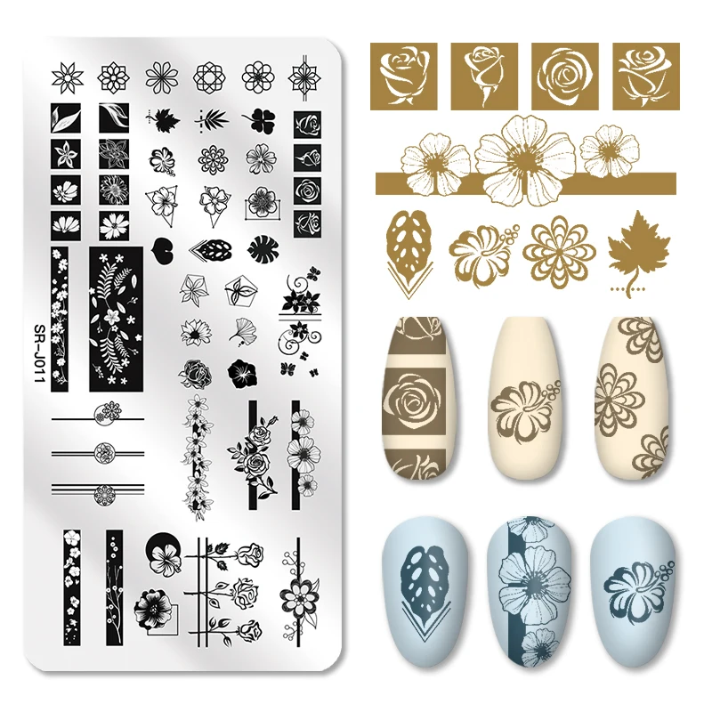 1 шт. прямоугольные пластины для стемпинга ногтей цветок лист смешанный узор