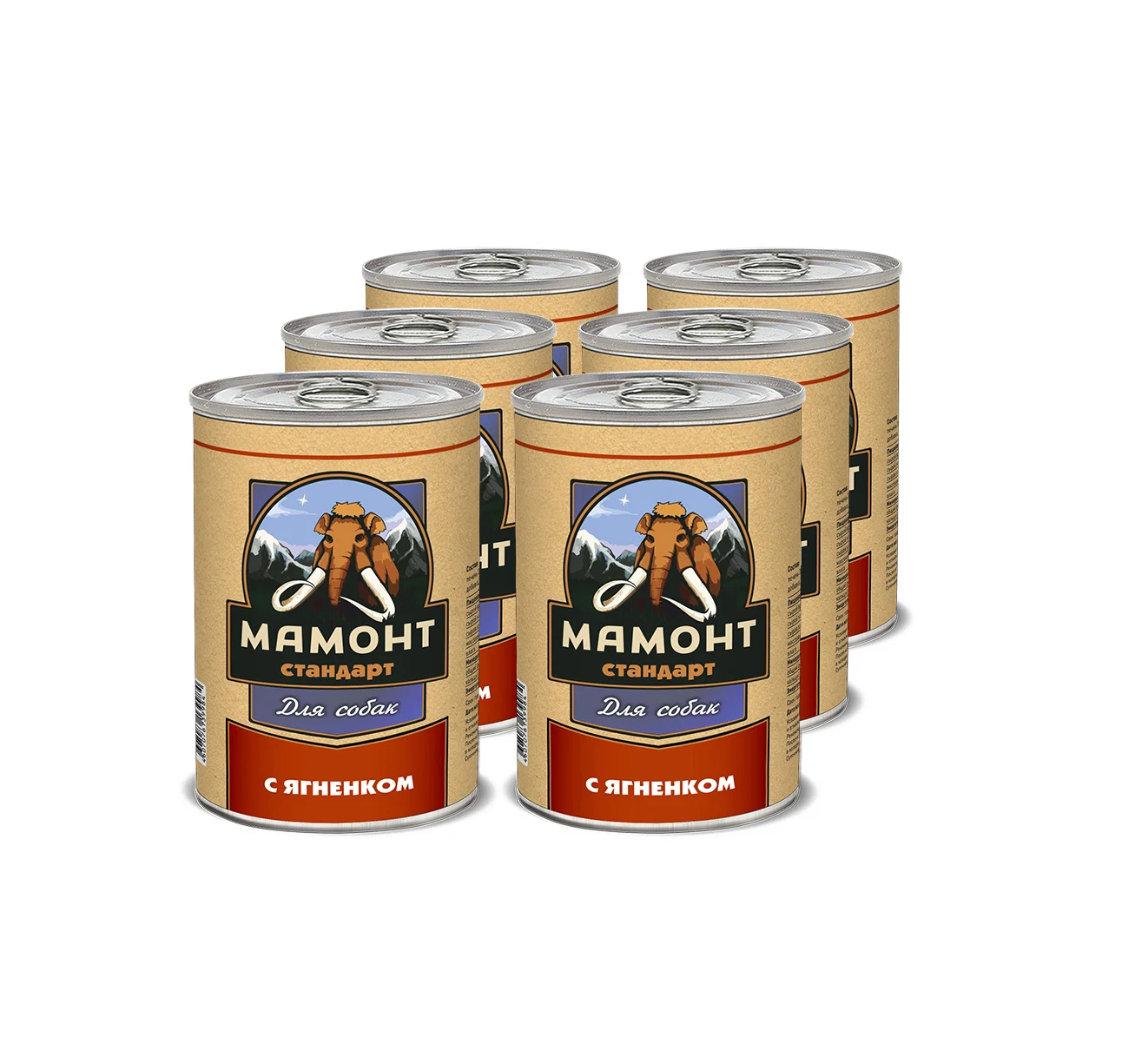 Влажный корм для собак с ягненком Мамонт Стандарт упаковка 6 шт х 970 г |