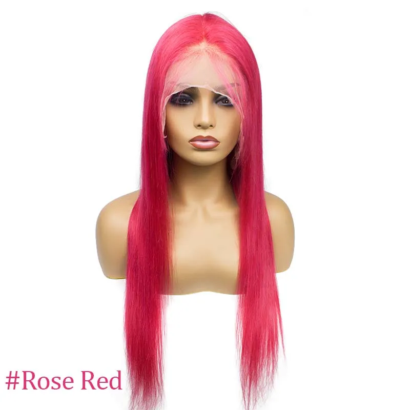 Rose Red 613 блондинка бразильский Реми прямые волосы предварительно выщипанные волосы парики из натуральных волос на кружевной синий и красный цвета, темно-синий, серый, зеленый, эффектом деграде(переход от темного к Цвет 13x4 Синтетические волосы на кружеве парик - Цвет: Rose Red