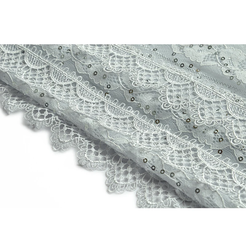 

SEQINYY Gray Party Dress 2020 Spring Autumn New Fashion Design Women Long Sleeve Lace Sequines Cascading Ruffles Runway