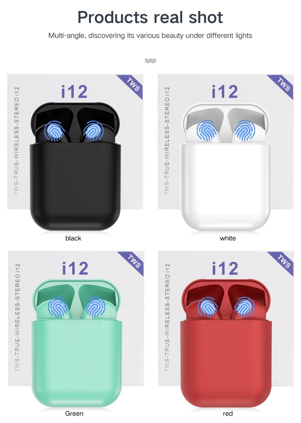 Беспроводные наушники tws i12, беспроводная Bluetooth гарнитура, HD стерео V5.0, шумоподавление, беспроводные наушники, подходят для смартфонов